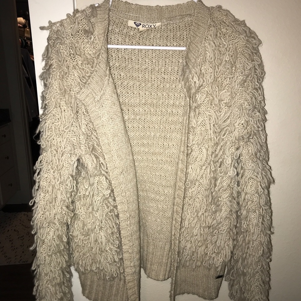 ROXY Tan tasseled sweater/cardigan